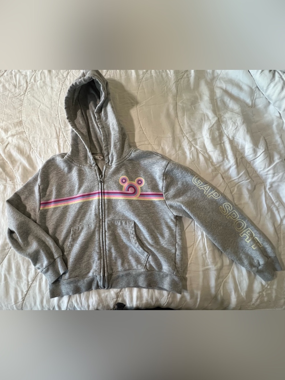 GAP Disney Gray Zip Hoodie with Pink and Yellow Retro Stripe